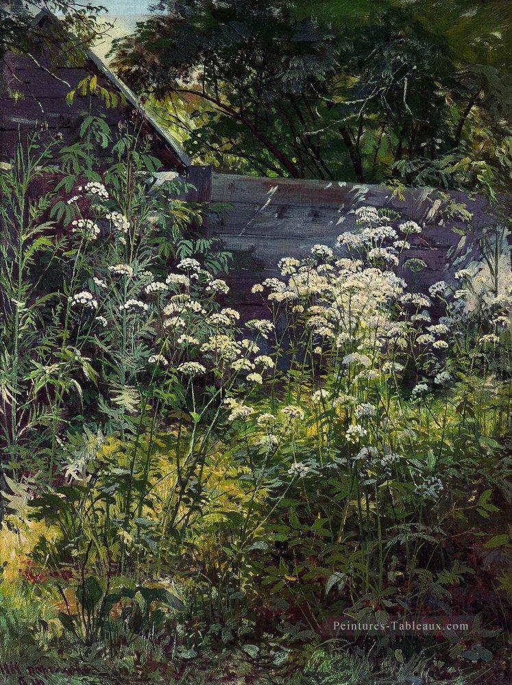 coin de jardin envahi herbe à goutte 1884 paysage classique Ivan Ivanovitch Peintures à l'huile